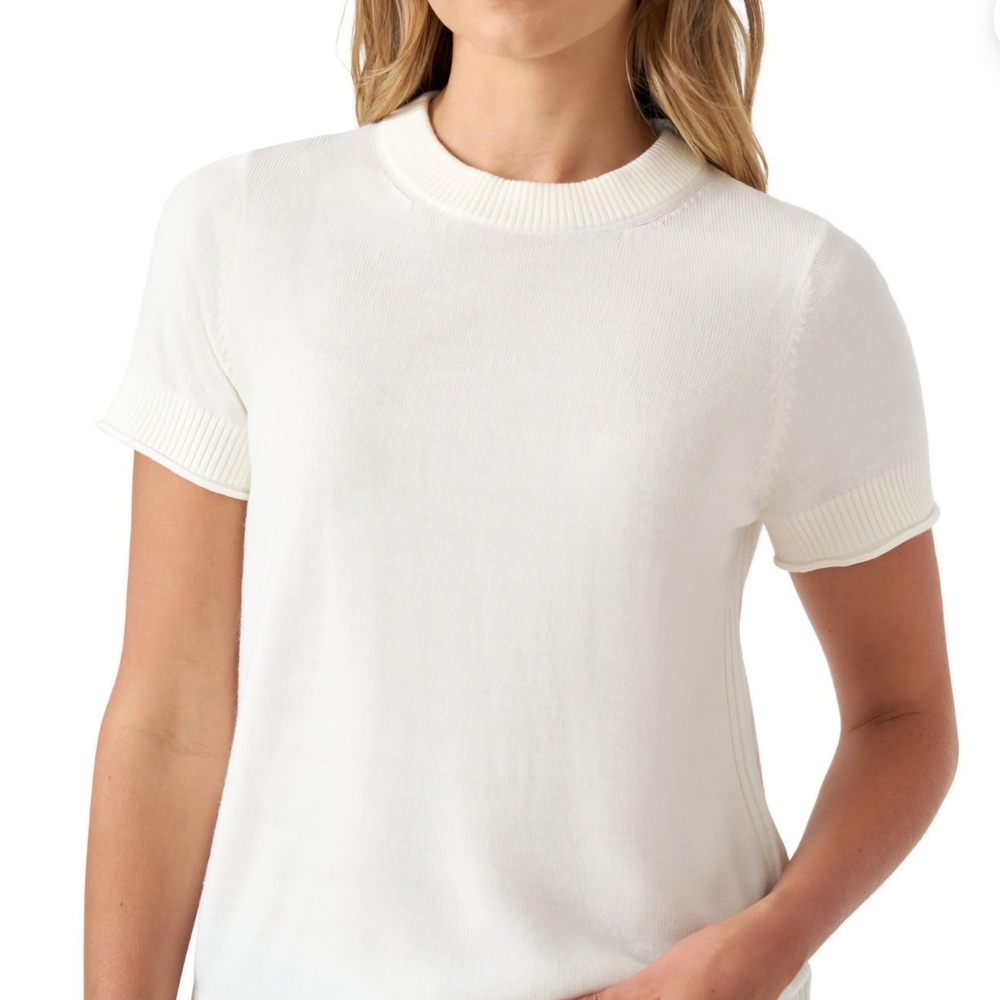 Elegant White Short Sleeve Women's Sweater